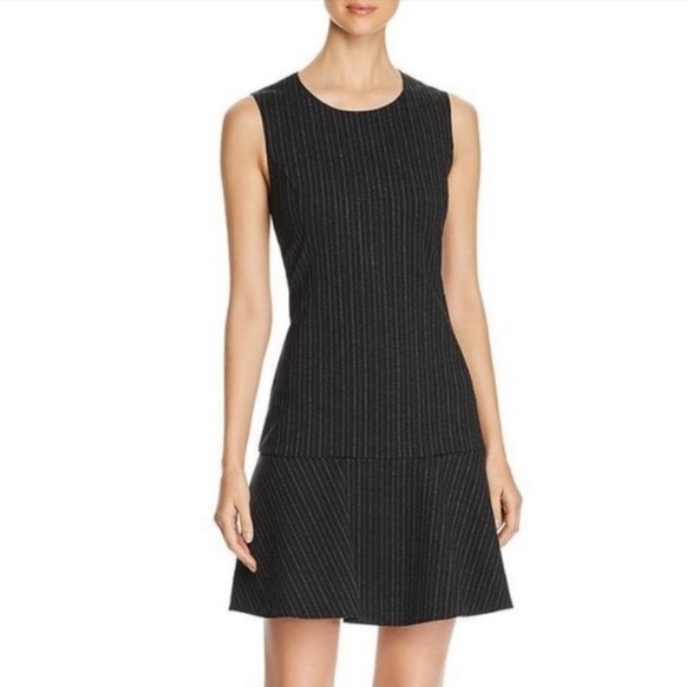 NWT Le Gali Chelsea Dress Charcoal Gray & White Pinstripe Sheath Size Large NEW